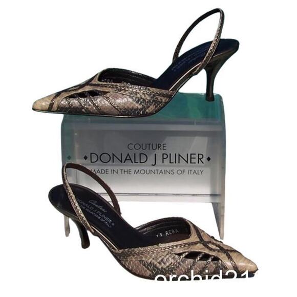 Donald Pliner Sand Black Hand Paint Leather Shoe Pointy Toe Sling Back NWT $265 - Picture 4 of 5